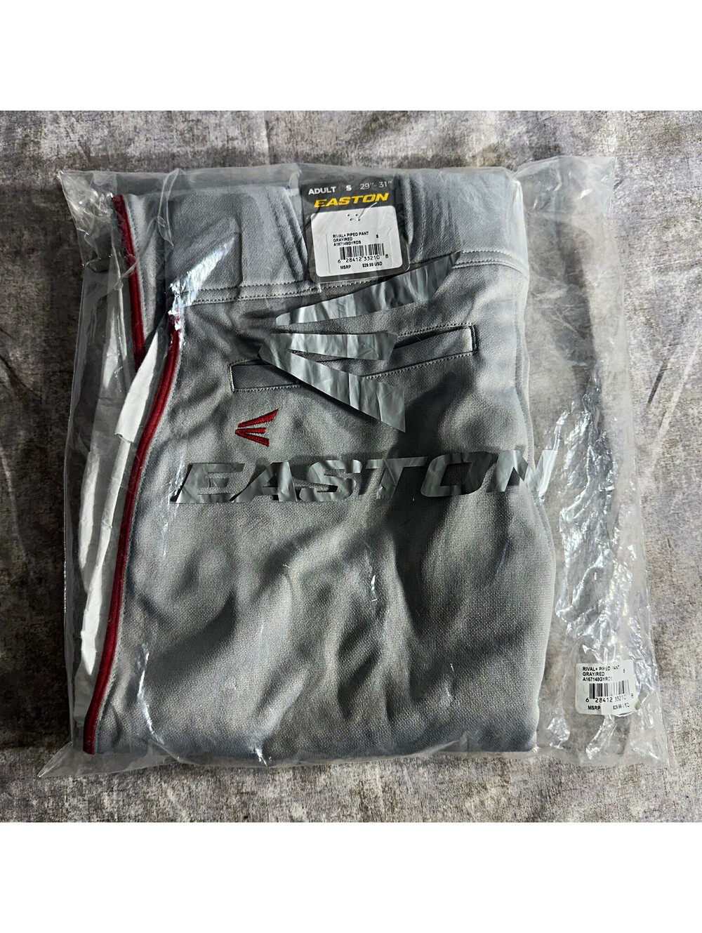 Easton NWT Rival+ Adult Baseball Pants Piped Gray and Red, Size S (29-31)